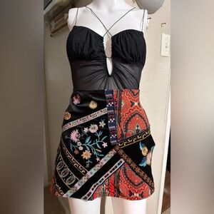 Elegant Black velvet skirt with Colorful Embroidery